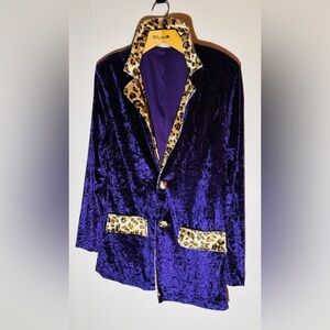 Spirit pimp Purple Velvet Blazer with Animal Print Trim size medium